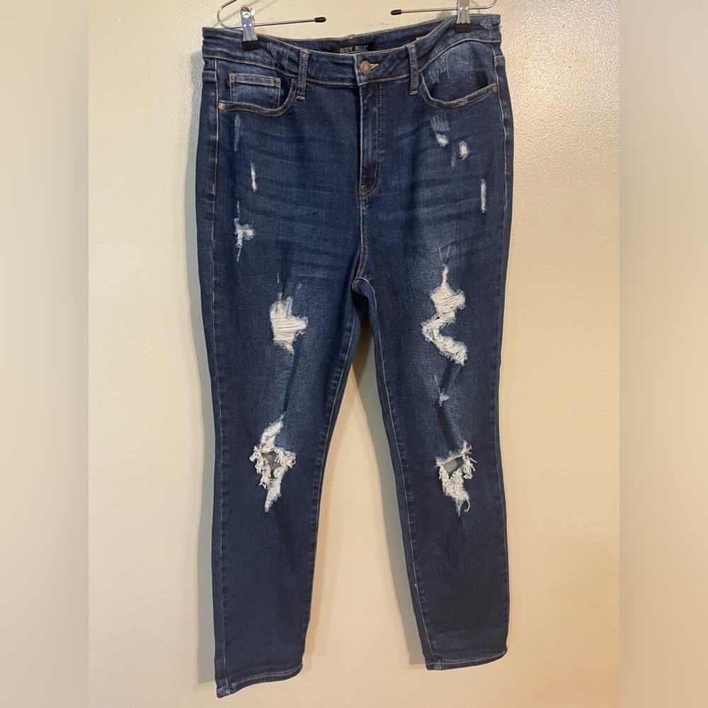 Judy Blue Womens Distressed Boyfriend Fit Jeans Stretch High Rise Size 15/32